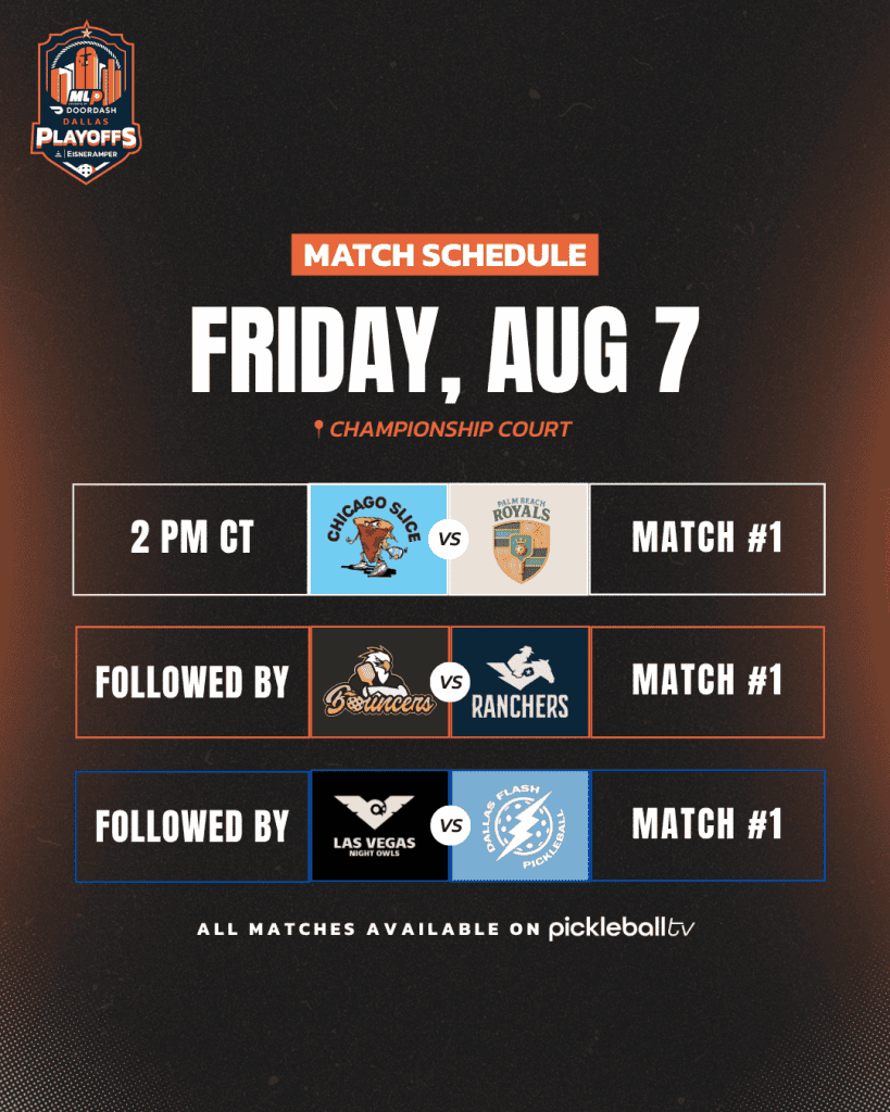 Pickleball match schedule for Major League Pickleball on August 7.