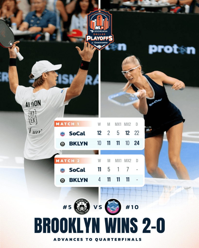 Female pickleball players competing in Major League Pickleball playoffs.