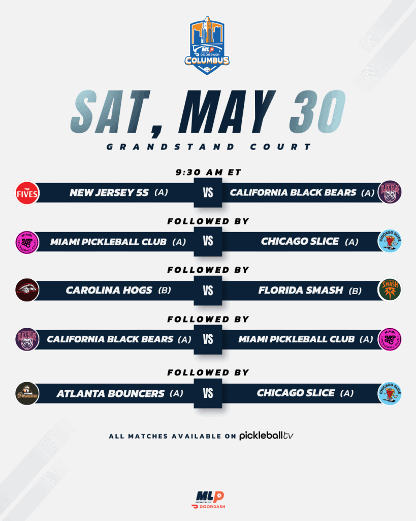 High school pickleball tournament match schedule at Grandstand Court on May 30.