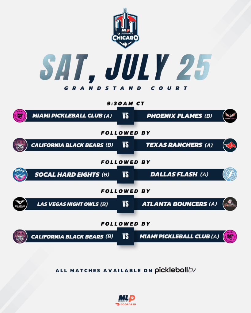 Major League Pickleball matches at Grandstand Court in Chicago on July 25.