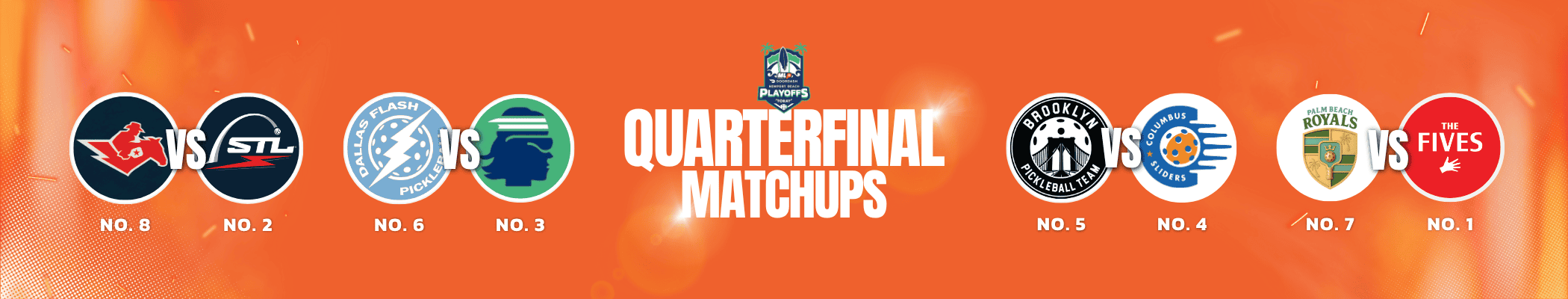 Quarterfinal matchups of Major League Pickleball with team logos and scores.