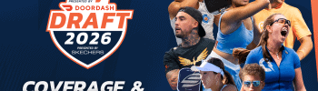 Action shot of top pickleball players during the 2026 MLP Draft presented by Skechers.