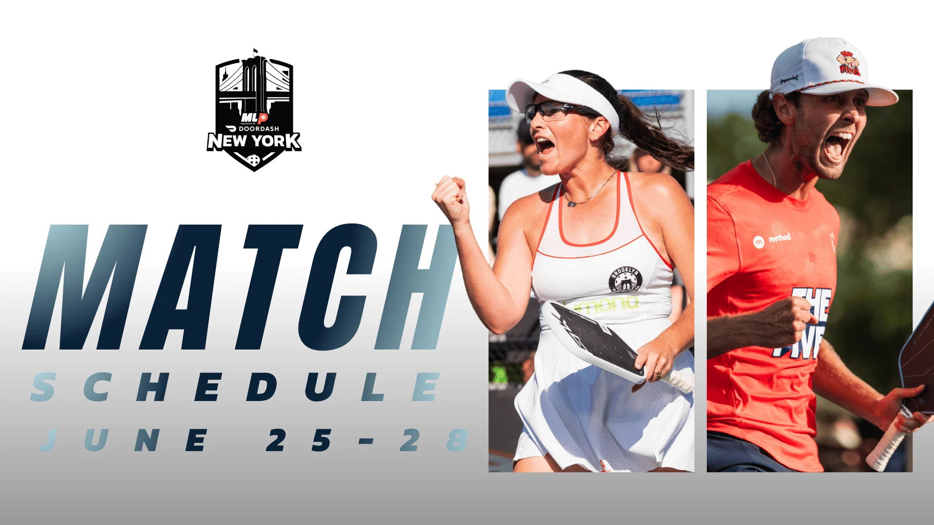 Major League Pickleball players celebrating at New York match event.