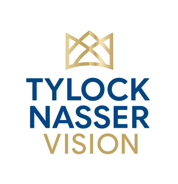 Tylock Nasser Vision logo with gold crown and blue text.