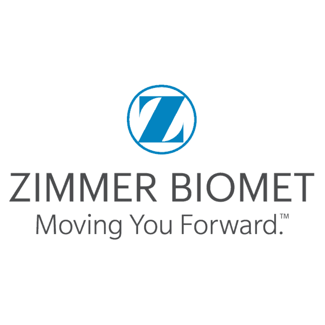 Zimmer Biomet logo with slogan "Moving You Forward" for healthcare and medical innovation.