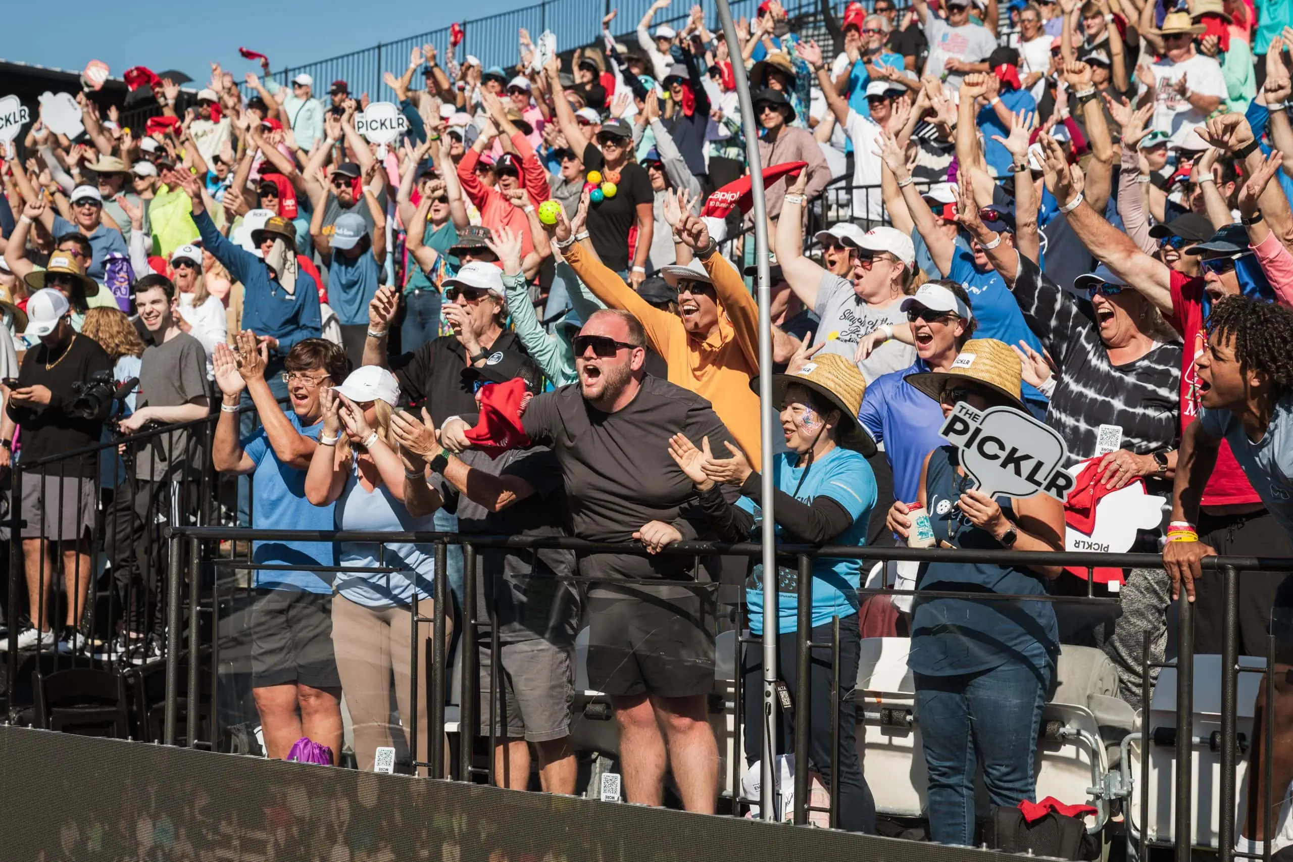 Official sponsor of Major League Pickleball presented by DoorDash, featuring enthusiastic fans cheer.