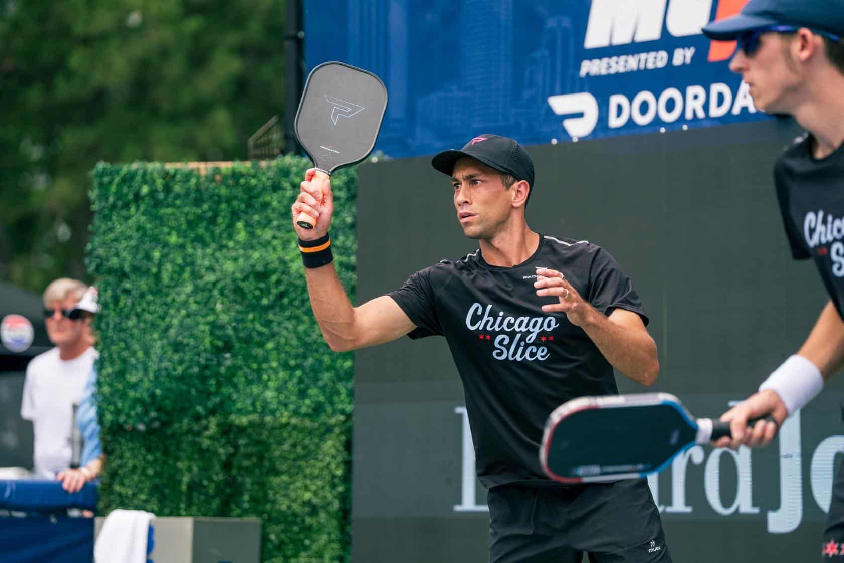 Pickleball player practicing at Major League Pickleball event.